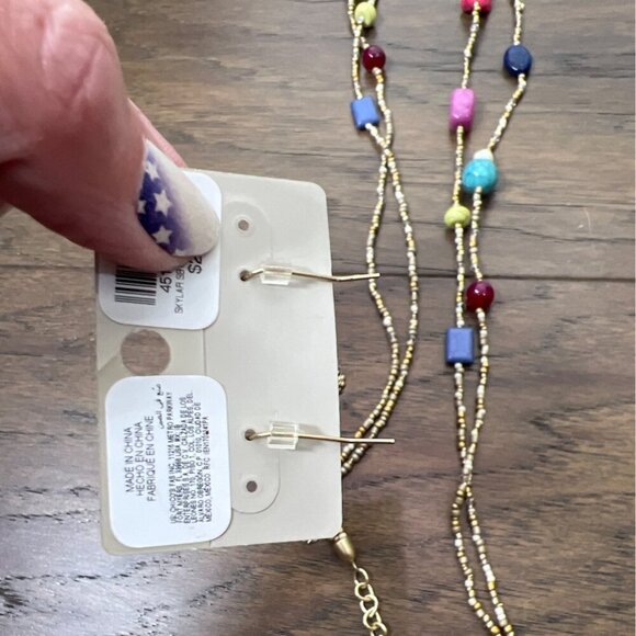 CHICO'S "Skylar" Multicolor Stone Beads Double Strand Necklace & Earring Set NWT - Picture 9 of 9